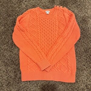 L.L Bean WOMEN S DOUBLE L MIXED CABLE KNIT SWEATER CREWNECK‎ Signature Orange